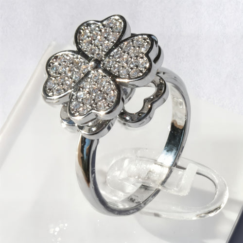 Srebrny pierścionek antystresowy koniczynka fidget relax ring z cyrkoniami