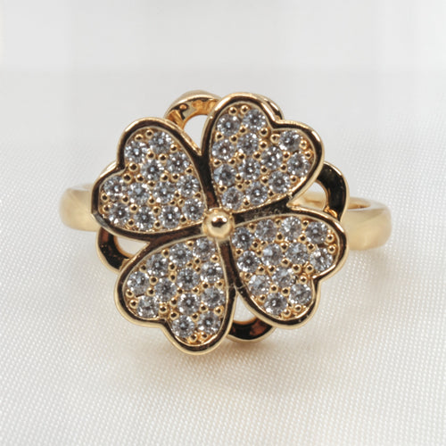 Złoty pierścionek antystresowy koniczynka fidget relax ring z cyrkoniami