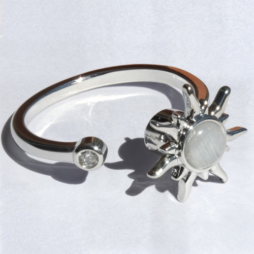 Pierścionek antystresowy spinner fidget ring słońce srebrny regulowany stal