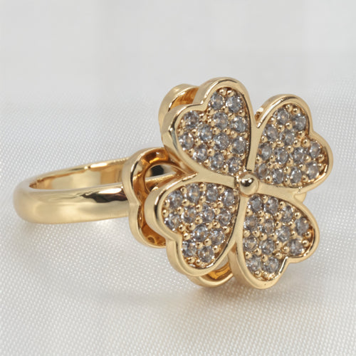 Złoty pierścionek antystresowy koniczynka fidget relax ring z cyrkoniami