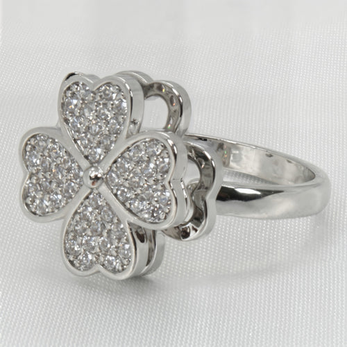 Srebrny pierścionek antystresowy koniczynka fidget relax ring z cyrkoniami