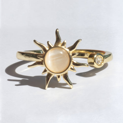 Pierścionek antystresowy spinner fidget ring słońce złoty regulowany stal