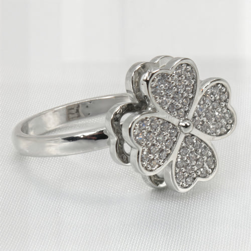 Srebrny pierścionek antystresowy koniczynka fidget relax ring z cyrkoniami