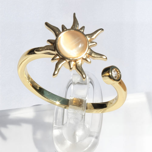 Pierścionek antystresowy spinner fidget ring słońce złoty regulowany stal