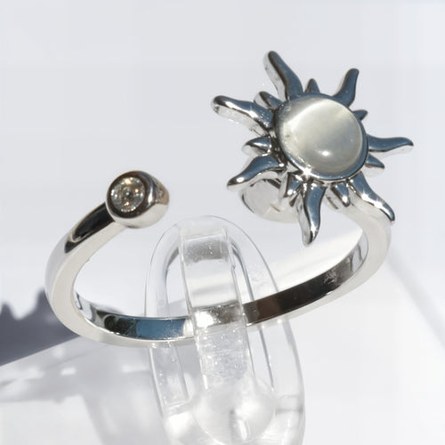 Pierścionek antystresowy spinner fidget ring słońce srebrny regulowany stal