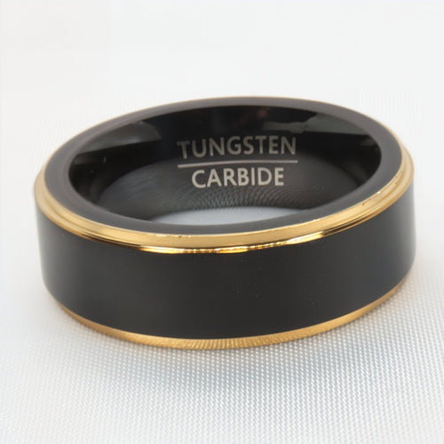 Czarno-złoty sygnet z wolframu 8 mm