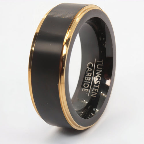 Czarno-złoty sygnet z wolframu 8 mm