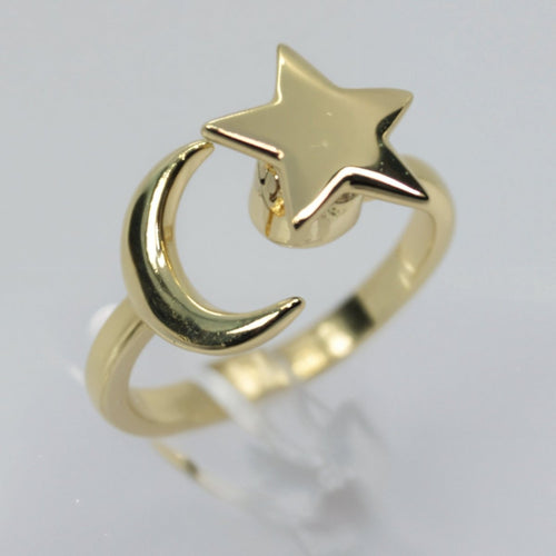 Obrotowy fidget ring ze srebra 925 - gwiazda i księżyc w złocie