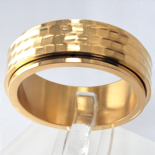 Złoty sygnet antystresowy młotkowany 8mm - męski / unisex, stal chirurgiczna