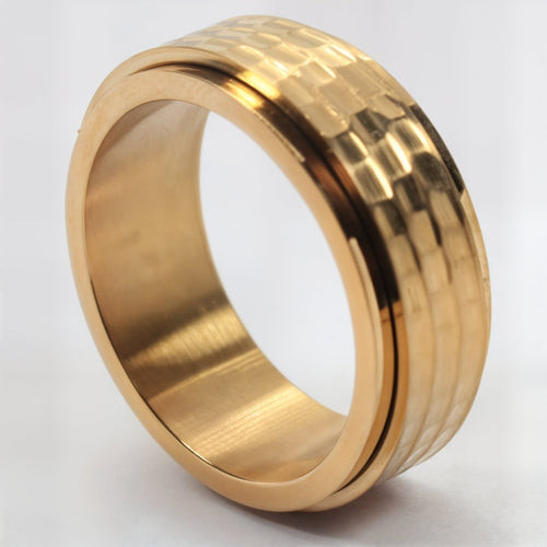 Złoty sygnet antystresowy młotkowany 8mm - męski / unisex, stal chirurgiczna