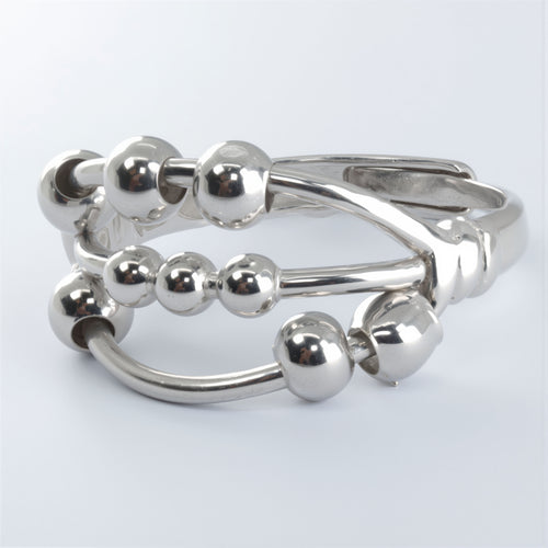 Elegancki pierścionek SREBRO 925 z antystresowymi ruchomymi kulkami, regulowany rozmiar