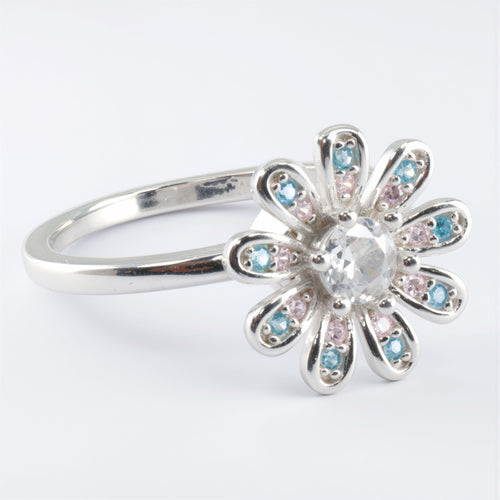 Pierścionek relaksacyjny na stres SREBRO 925 - obrotowy kwiatek z cyrkoniami