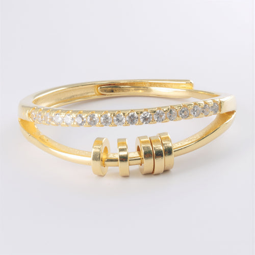 Pozłacany pierścionek SREBRO 925 z ruchomymi krążkami - delikatny, antystresowy, regulowany