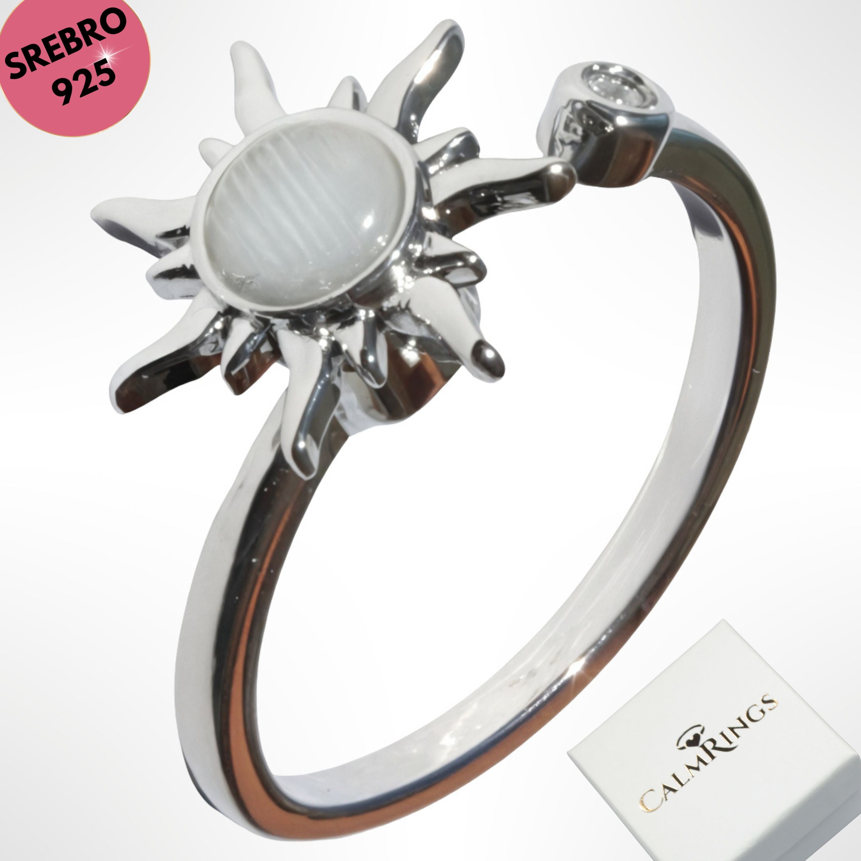 Pierścionek antystresowy ze srebra 925 obrotowy słońce