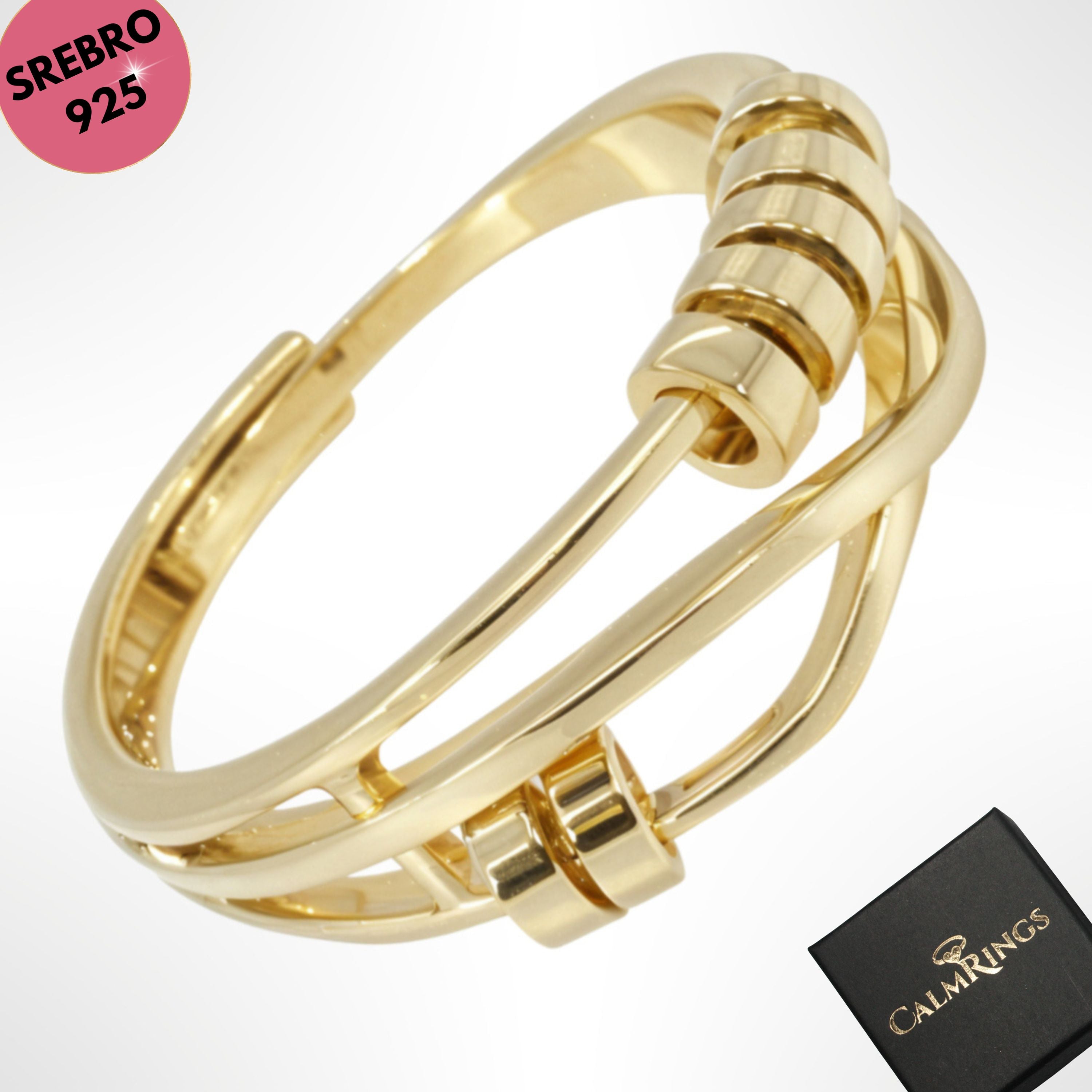 Pozłacany pierścionek antystresowy ze srebra 925