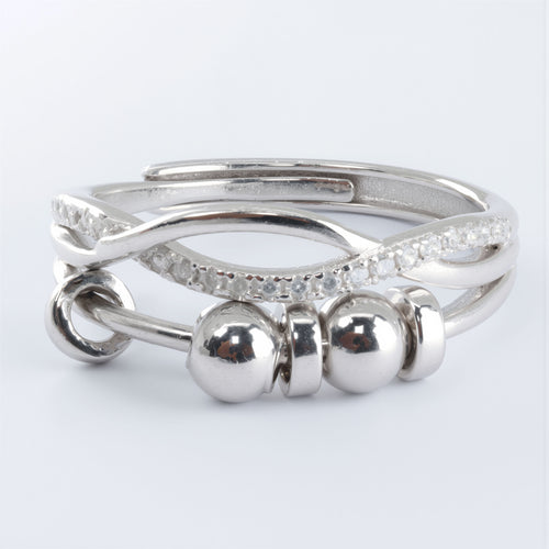 Damski pierścionek antystresowy ze SREBRA 925 z ruchomymi kulkami, subtelny, stylowy, elegancki