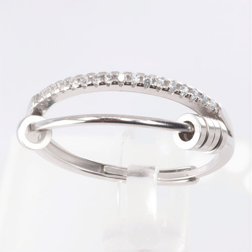 Delikatny pierścionek antystresowy SREBRO 925 z ruchomymi krążkami i cyrkoniami, regulowany