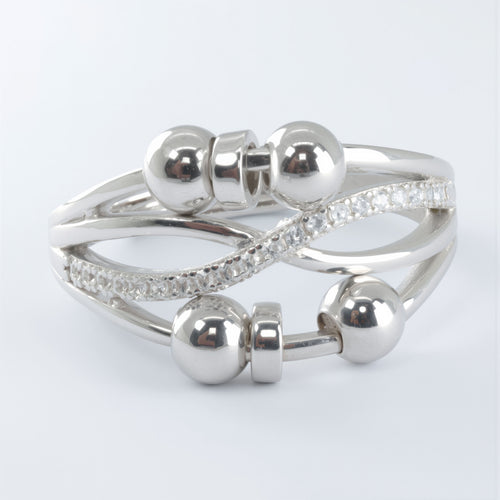 Elegancki anxiety ring ze SREBRA 925 z błyszczącymi cyrkoniami, damski, regulowany rozmiar