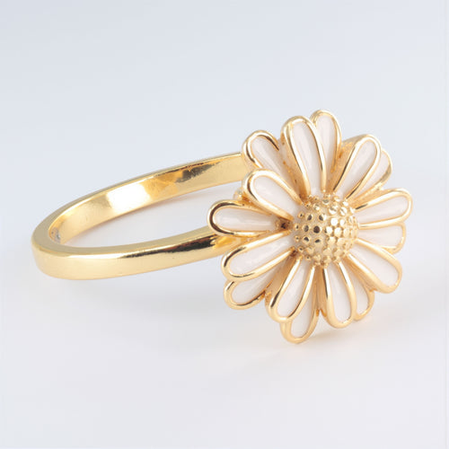 Obrotowy SREBRNY 925 pierścionek antystresowy Biała Stokrotka - regulowany anxiety ring