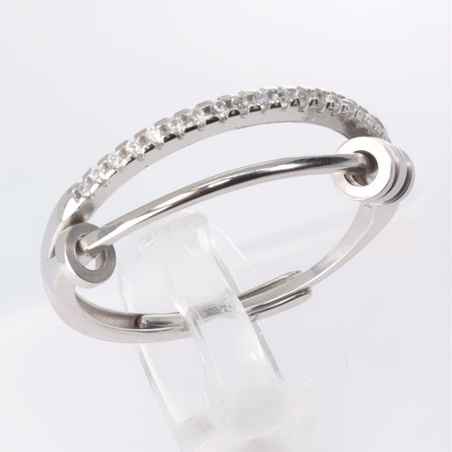 Delikatny pierścionek antystresowy SREBRO 925 z ruchomymi krążkami i cyrkoniami, regulowany