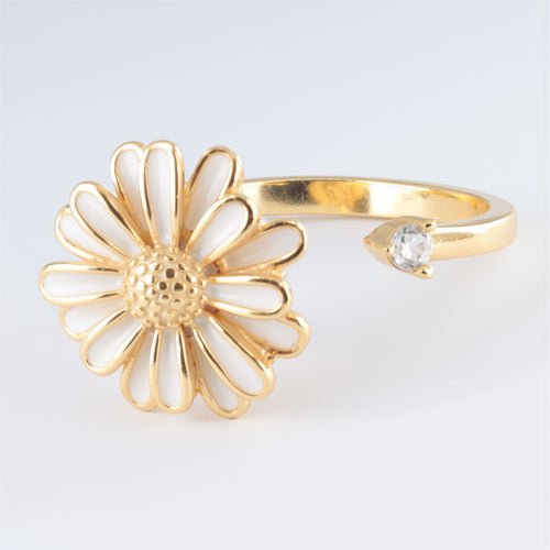 Obrotowy SREBRNY 925 pierścionek antystresowy Biała Stokrotka - regulowany anxiety ring