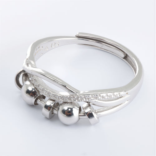 Damski pierścionek antystresowy ze SREBRA 925 z ruchomymi kulkami, subtelny, stylowy, elegancki