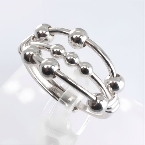 Elegancki pierścionek SREBRO 925 z antystresowymi ruchomymi kulkami, regulowany rozmiar