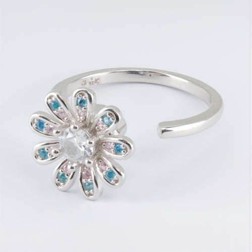 Pierścionek relaksacyjny na stres SREBRO 925 - obrotowy kwiatek z cyrkoniami