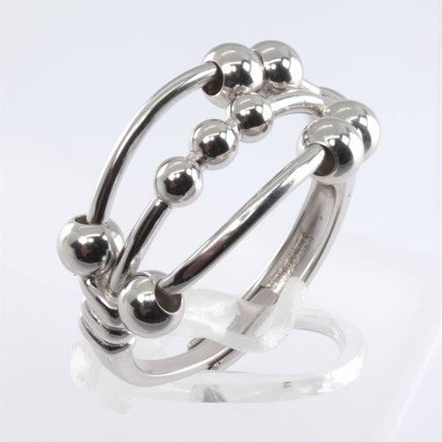 Elegancki pierścionek SREBRO 925 z antystresowymi ruchomymi kulkami, regulowany rozmiar