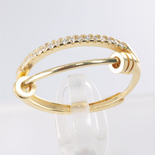 Pozłacany pierścionek SREBRO 925 z ruchomymi krążkami - delikatny, antystresowy, regulowany