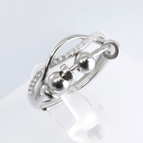 Damski pierścionek antystresowy ze SREBRA 925 z ruchomymi kulkami, subtelny, stylowy, elegancki