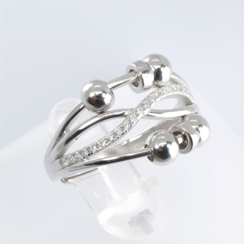 Elegancki anxiety ring ze SREBRA 925 z błyszczącymi cyrkoniami, damski, regulowany rozmiar