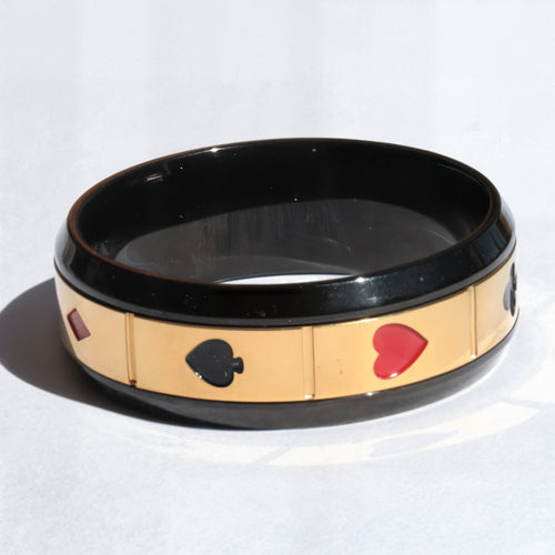 Czarno-złoty sygnet antystresowy, pierścień KARCIANY poker, unisex, stal chirurgiczna