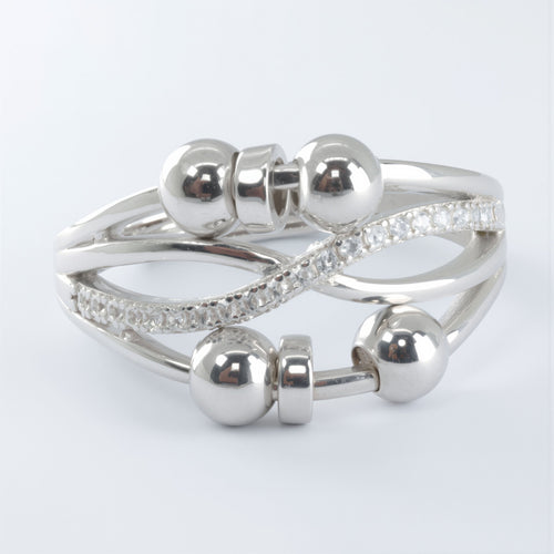 Elegancki anxiety ring ze SREBRA 925 z błyszczącymi cyrkoniami, damski, regulowany rozmiar