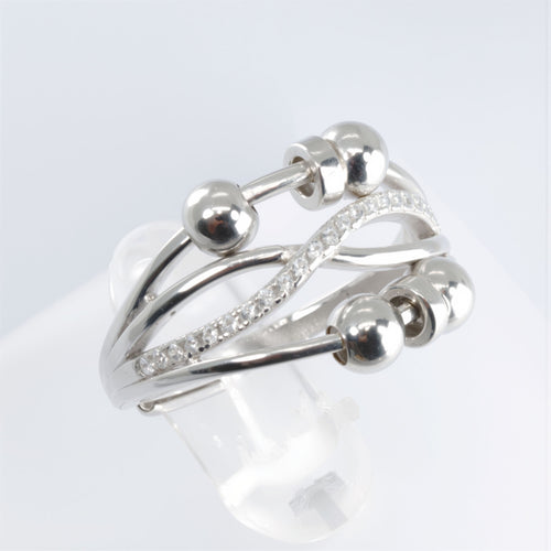 Elegancki anxiety ring ze SREBRA 925 z błyszczącymi cyrkoniami, damski, regulowany rozmiar